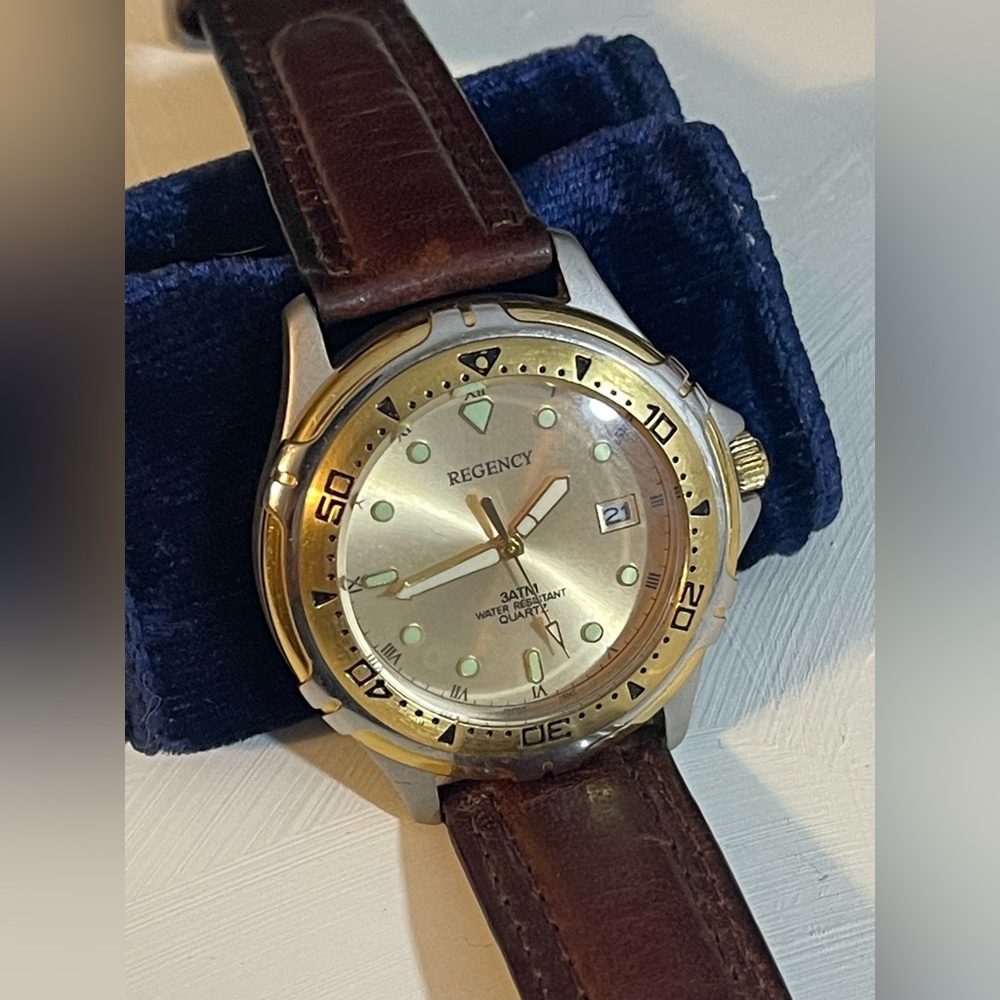 Vintage Regency 8301 Watch Stainless Steel.  Brown Leather Strap